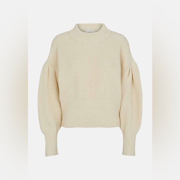 JUST FEMALE Sophie High Neck Chunky Knit Voluminous Sleeve Sweater Antique White - Picture 4 of 14